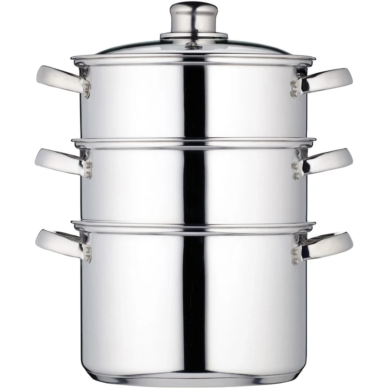 KitchenCraft 3 Tier Food Steamer Pan/Stock Pot in Gift Box, Induction Safe, Stainless Steel, 2 cm, Silver