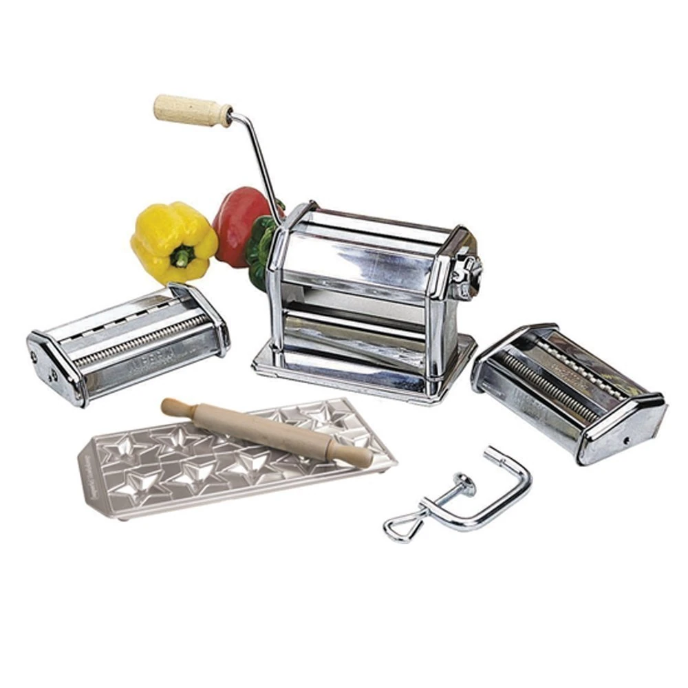 Imperia Italian Pasta Maker Gift Set, Silver – Includes Pasta Machine, Ravioli Mold, Roller & Cutter Attachments