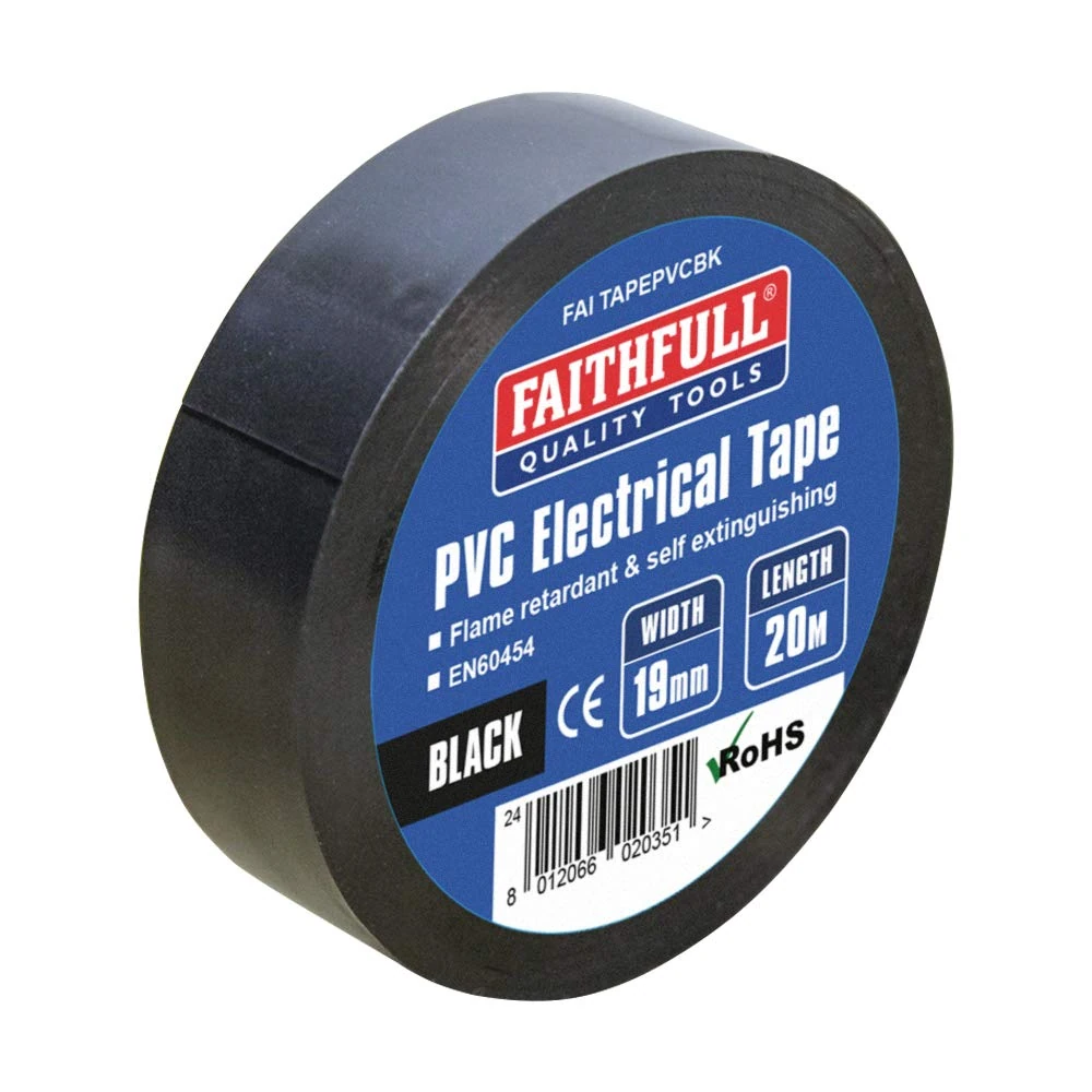 Faithfull FAITAPEPVCBK Black PVC Electrical Tape 19mm x 20M