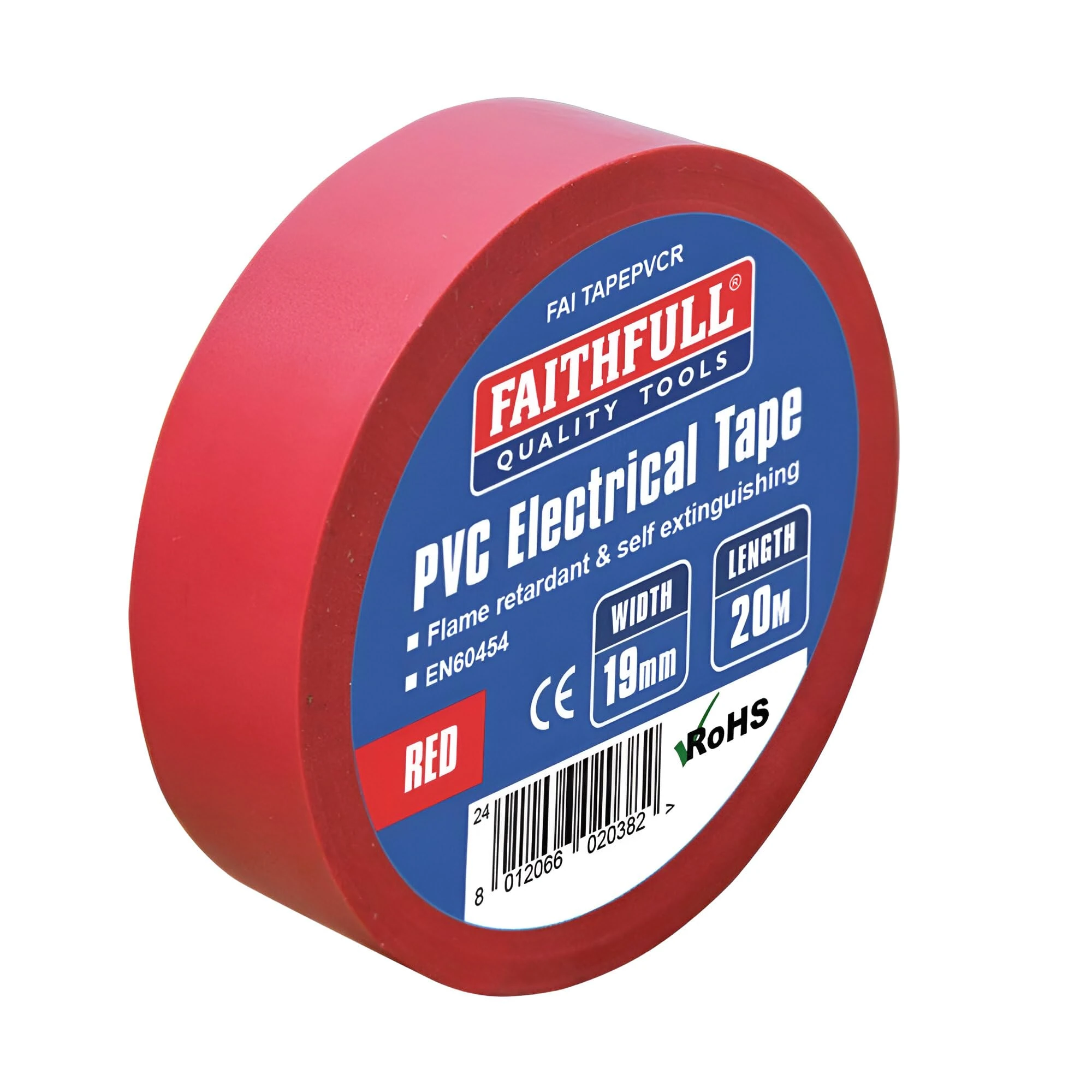 Faithfull FAITAPEPVCR Red PVC Electrical Tape 19mm x 20M - Red