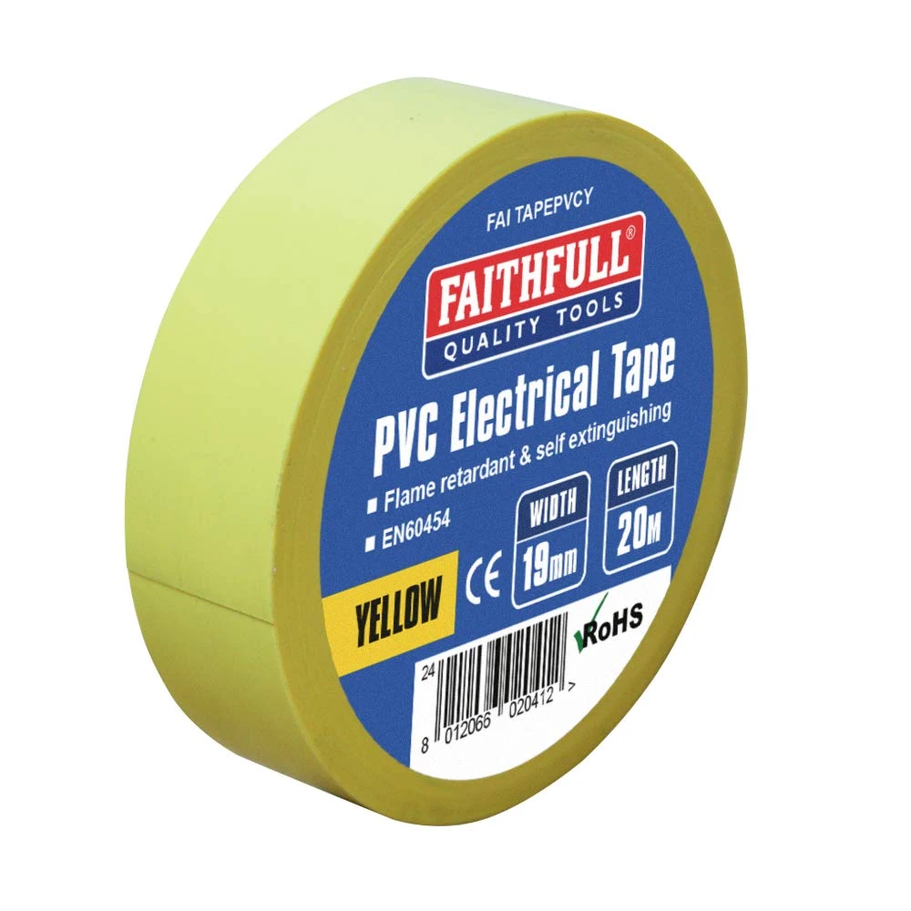 Faithfull FAITAPEPVCY Yellow PVC Electrical Tape 19mm x 20M - Yellow
