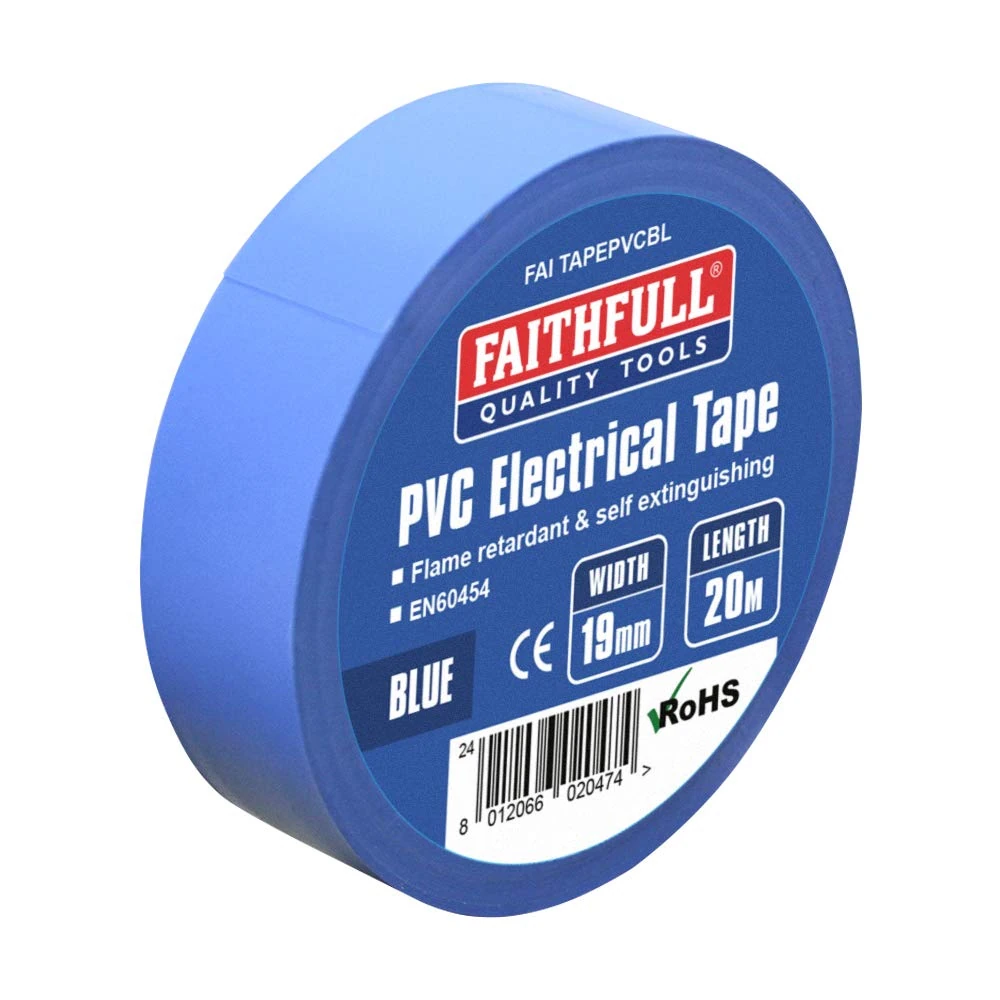 Faithfull FAITAPEPVCBL Blue PVC Electrical Tape 19mm x 20M