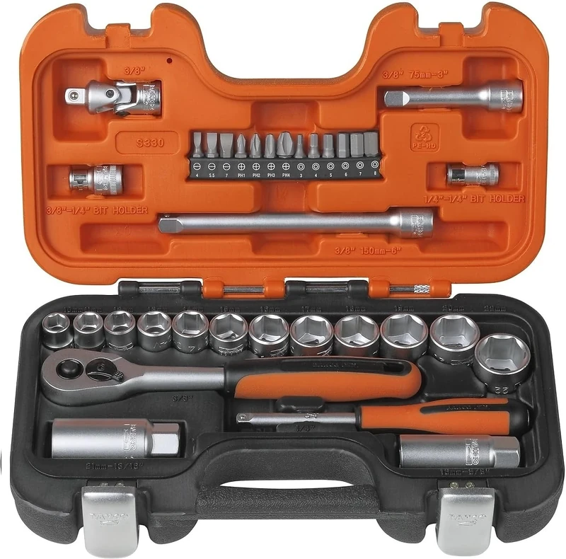 Bahco S330 Socket Set 34 Piece 1/4 and 3/8 Square Drive
