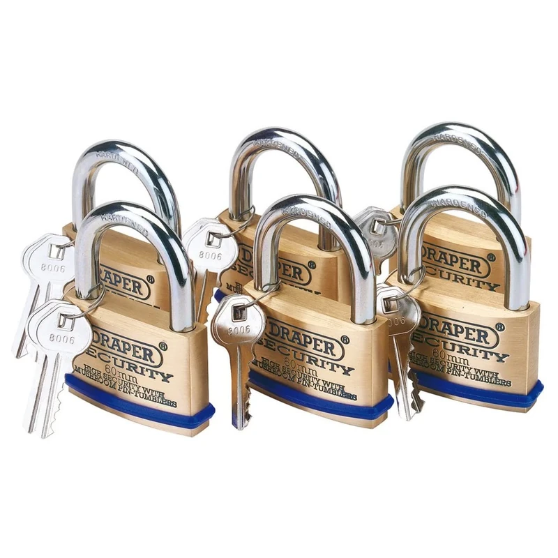 Draper 67663 6 60 mm Keyed Alike Solid Brass Padlocks