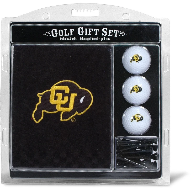 Team Golf NCAA Colorado Buffaloes Gift Set: Embroidered Golf Towel, 3 Golf Balls, and 14 Golf Tees 2-3/4" Regulation, Tri-Fold Towel 16" x 22" & 100% Cotton
