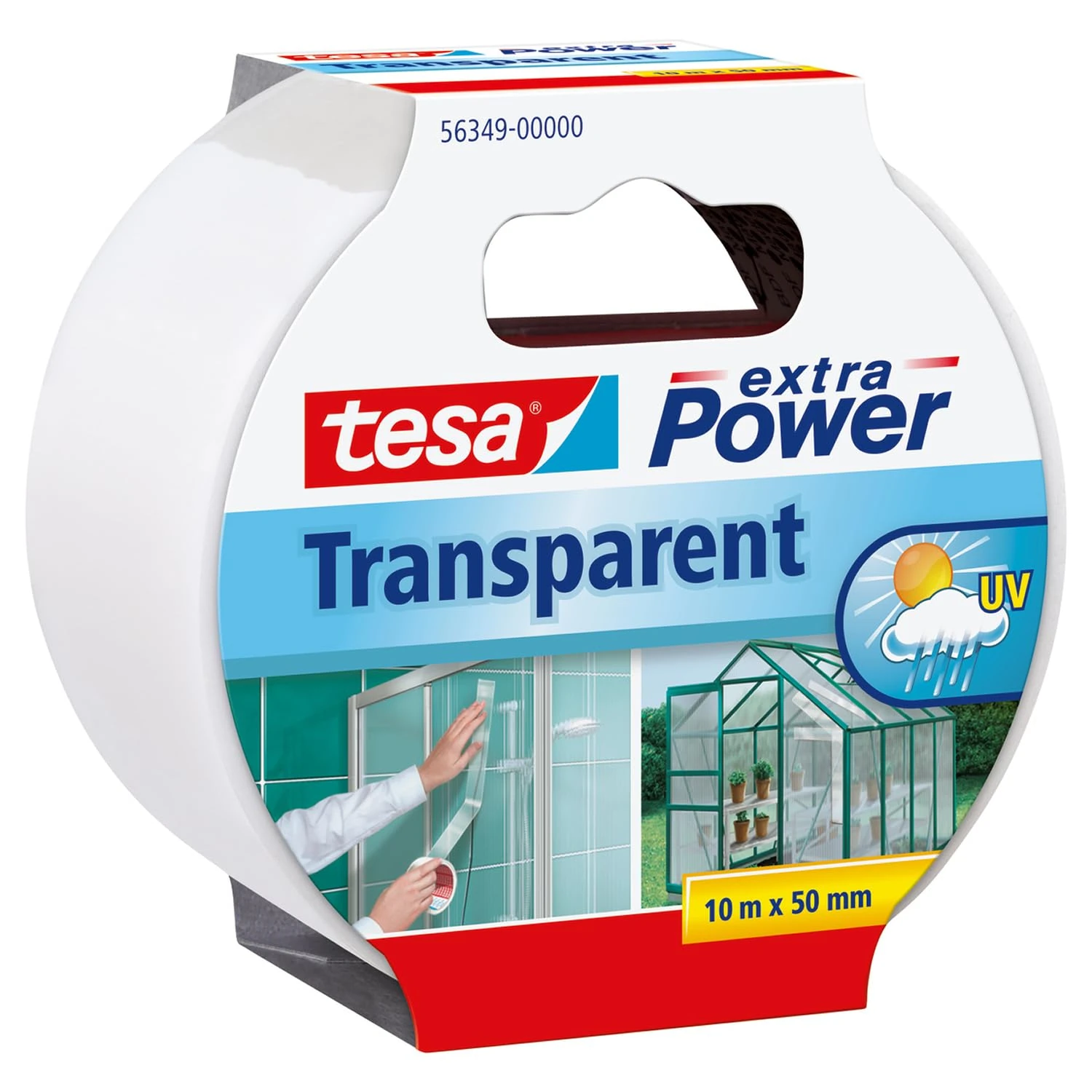 tesa extra Power Transparent Adhesive Tape - Waterproof Duct Tape for Repairing Cracked Glass or Plastics - 10 m x 50 mm - Transparent