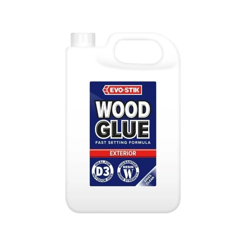 EVO-STIK Exterior Wood Glue - D3, Weatherproof, Extra Strong, Fast Setting, Suitable For All Wood Types, Dries Clear, 5 litre