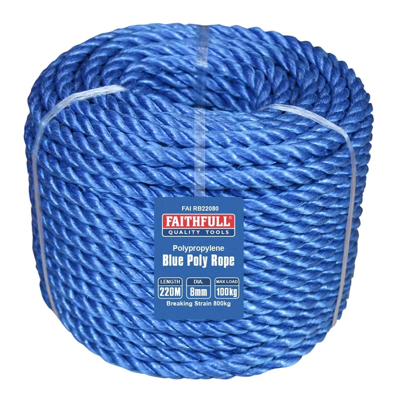 Faithfull FAIRB22080 Blue Poly Rope Coil 8mm Dia x 220M Max Load 100kg, Breaking Strain 800kg