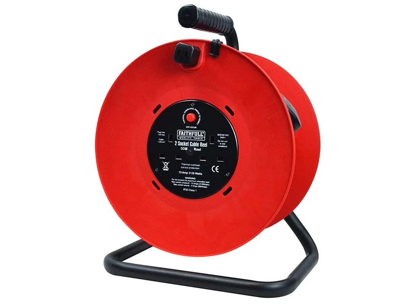 Faithfull FPPCR50M Cable Reel 240V 50M 13A, Red