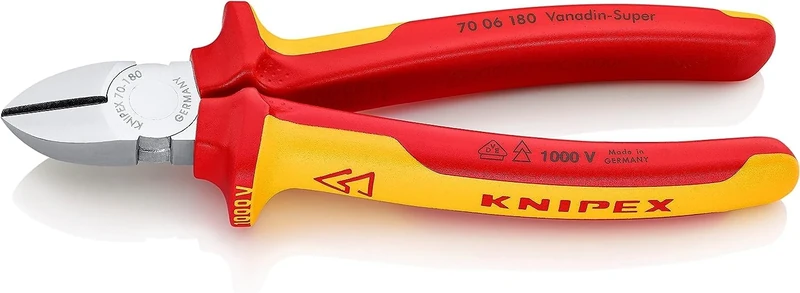 KNIPEX Diagonal Cutter, Chrome-Plated, 180 mm, Chrome Vanadium Steel, VDE, Soft Wire (Copper)-Hard Wire (Steel Wire), Precision Cutting, 70 06 180
