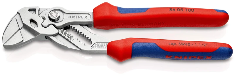 KNIPEX Pliers Wrench Pliers and a Wrench in a Single Tool Chrome-Plated with Multi-Component Handles 180 mm, 86 05 180