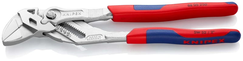 KNIPEX Pliers Wrench, Chrome-Plated, 250 mm, Grips Continuously up to 52 mm, Fine Adjustment by Button Push, Comfort Grips, 86 05 250