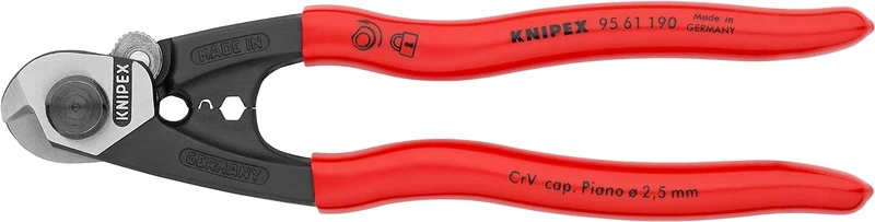 KNIPEX Wire Rope Cutter Forged Self-Service Card with Plastic Coating 190 mm, 95 61 190 SB