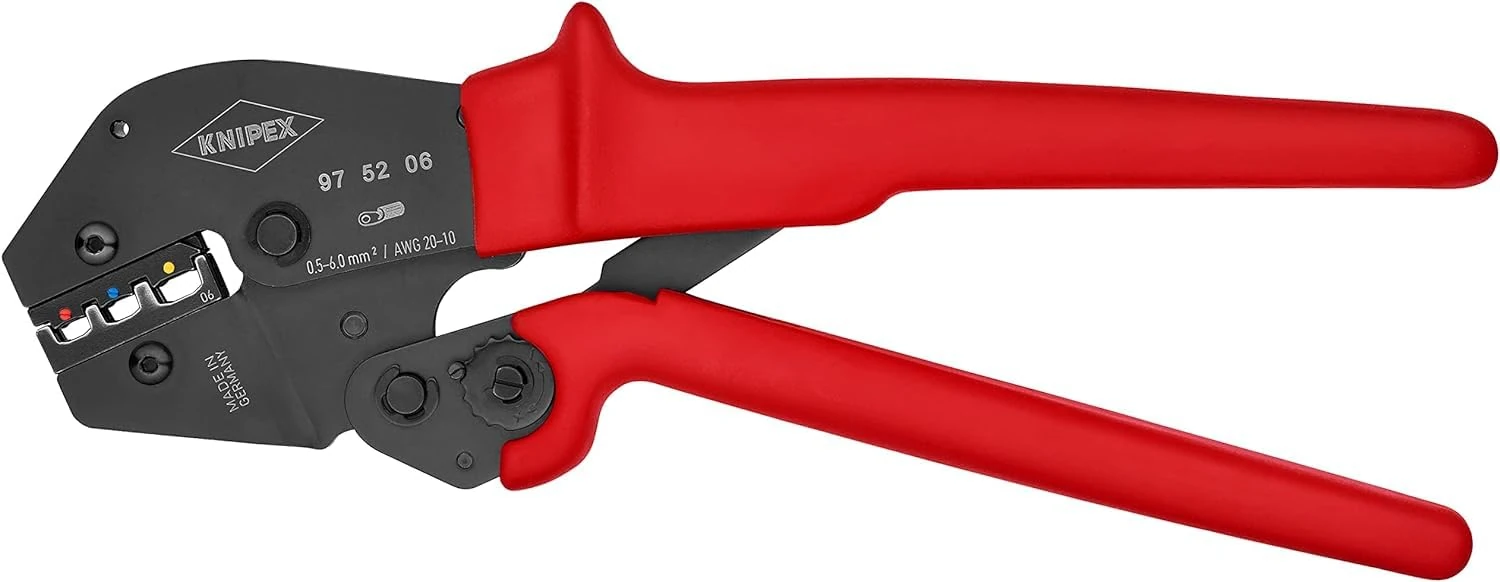 KNIPEX 97 52 06 Crimping Pliers also for two-hand operation burnished with non-slip plastic grips 250 mm Black/Red
