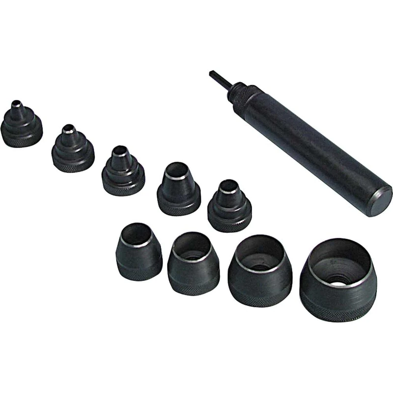 Maun 1001-05 WAD Punch Set with Centre Punch Imperial | 9 Precision Punches ¼ Inch to 1 Inch | Rubber Leather Plastic Felt Cork | Cut Precise Circular Discs Washers | Professional