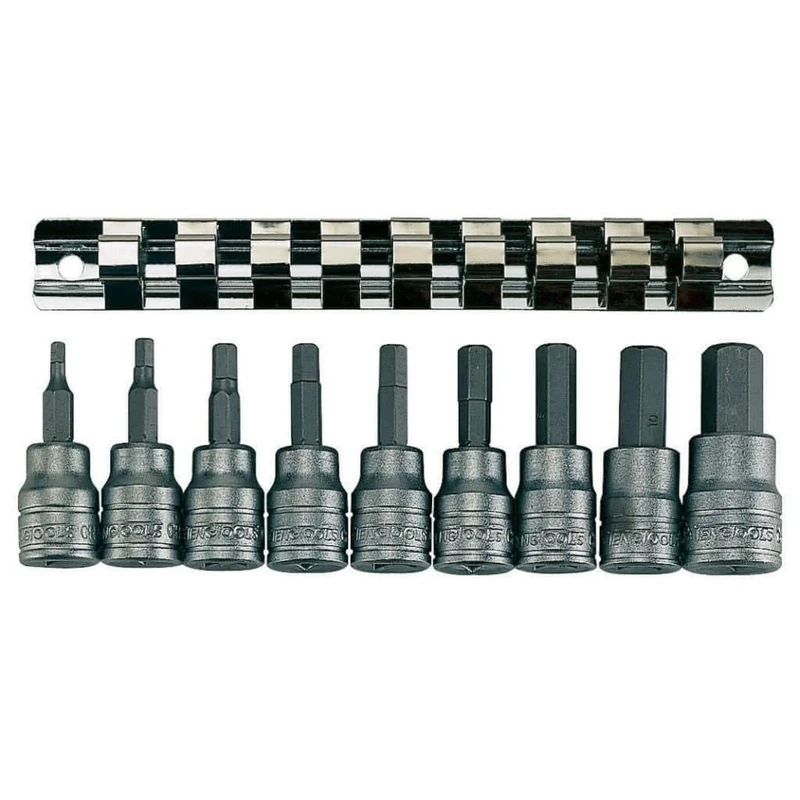 Teng M3812 10 Piece Clip Rail Hex Key Socket Set Metric- 3/8in Square Drive