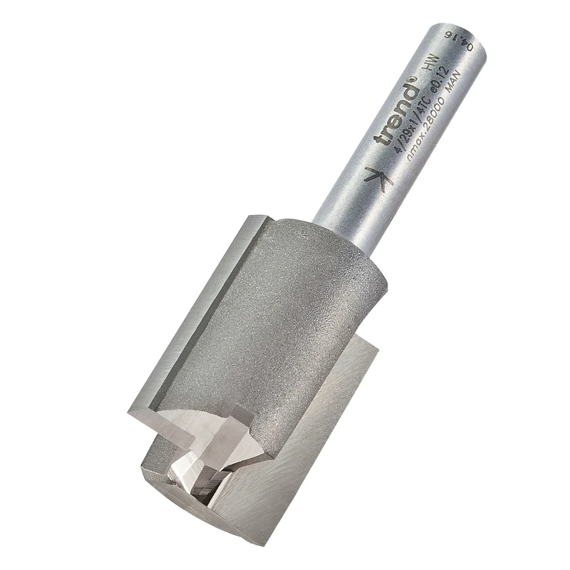 Trend Professional Straight Two Flute Router Cutter, 1/4 Inch Shank, 18mm Cut Diameter & 25mm Cut Length, Tungsten Carbide Tipped, 4/29X1/4TC
