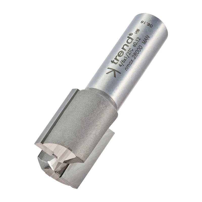 Trend Professional Straight Two Flute Router Cutter, 1/2 Inch Shank, 20mm Cut Diameter, 25mm Cut Length, Tungsten Carbide Tipped, 4/6X1/2TC
