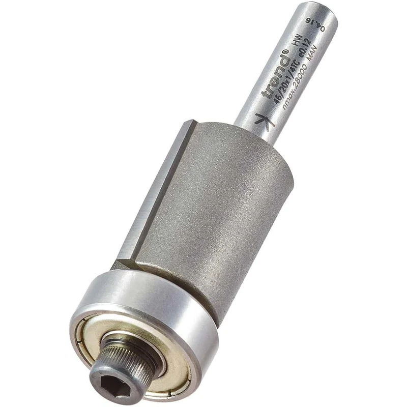 Trend Professional Guided Trimmer, 19.1mm Diameter, 25mm Length, 90-Degree, 1/4 Inch Shank, Tungsten Carbide Tipped, 46/20X1/4TC