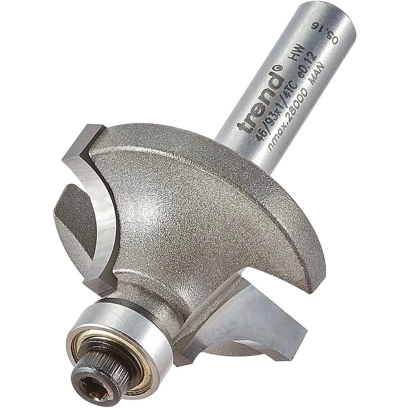 Trend Professional Bearing Guided Ovolo Router Cutter, 7.9mm Radius, 1/4 Inch Shank, 28mm Cut Diameter & 12.7mm Cut Length, Two Bearings, Tungsten Carbide Tipped, 46/93X1/4TC