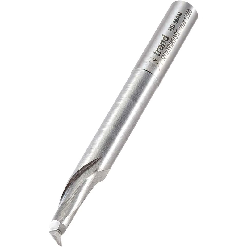 Trend Professional Single Flute Helical Plunge Router Cutter Bit with Narrow Extended Neck, 8mm Shank, 8mm Cut Diameter & 14mm Cut Length, High Speed Steel, 50/18X8MMHSSE