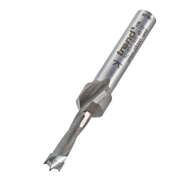 Trend Professional Drill Countersink Counterbore Router Cutter Bit, 1/4 Inch Shank, 9.5mm Cut Diameter & 20mm Cut Length, Tungsten Carbide Tipped, 62/80X1/4TC