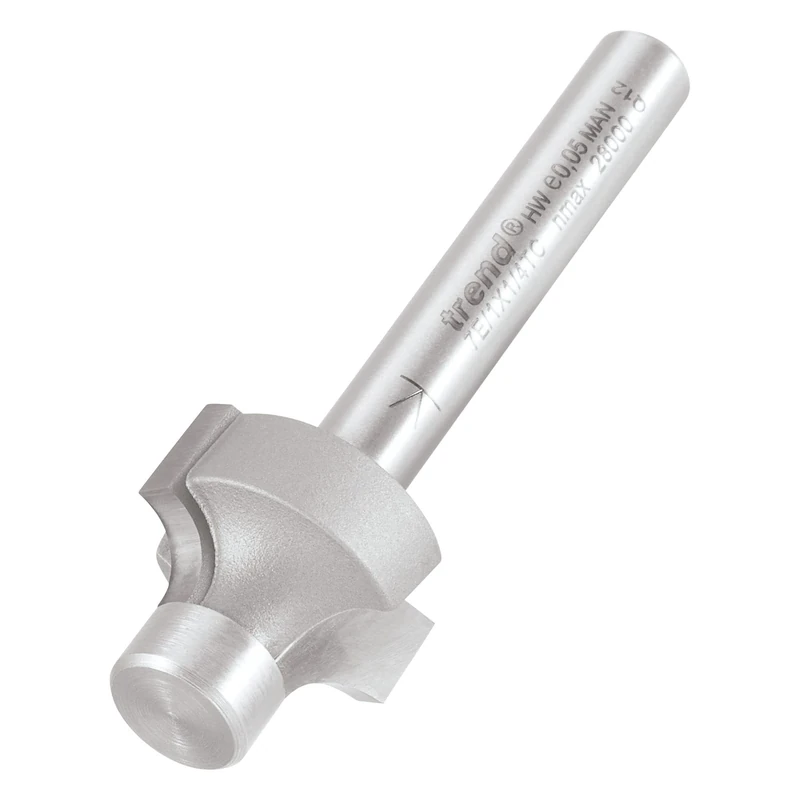 Trend Professional Pin Guided Round Over Router Cutter, 4.8mm Radius, 1/4 Inch Shank, 19mm Cut Diameter & 11.8mm Cut Length, Tungsten Carbide Tipped, 7E/1X1/4TC