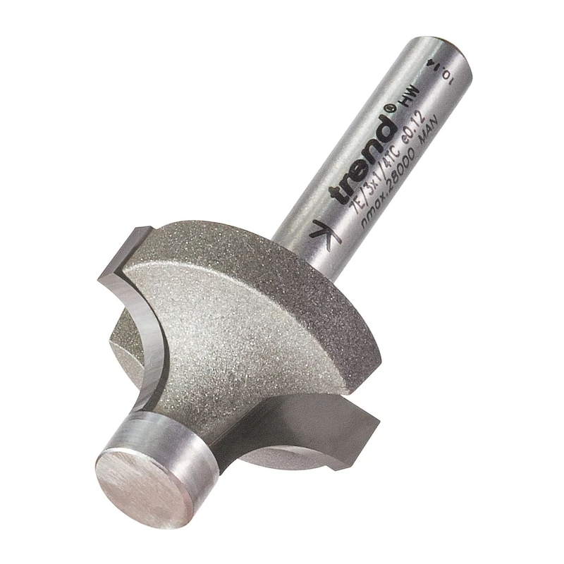 Trend Professional Pin Guided Round Over Router Cutter, 8mm Radius, 1/4 Inch Shank, 26mm Cut Diameter & 14.3mm Cut Length, Tungsten Carbide Tipped, 7E/3X1/4TC