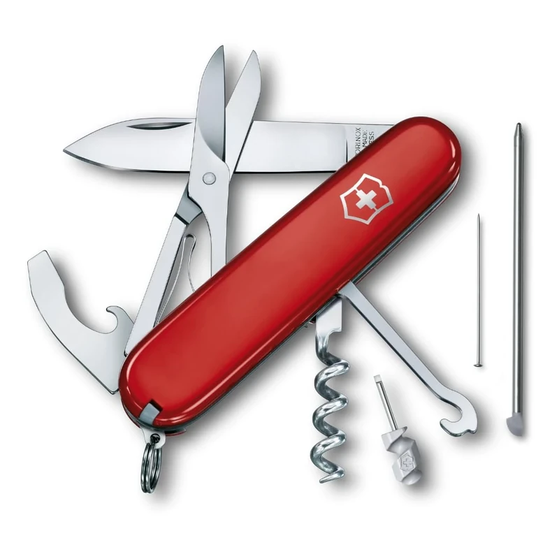 Victorinox Swiss Pocket Knife Compact, 15 Functions, Swiss Made, Multi Tool incl. Blade, Mini Screwdriver, Bottle Opener, Red