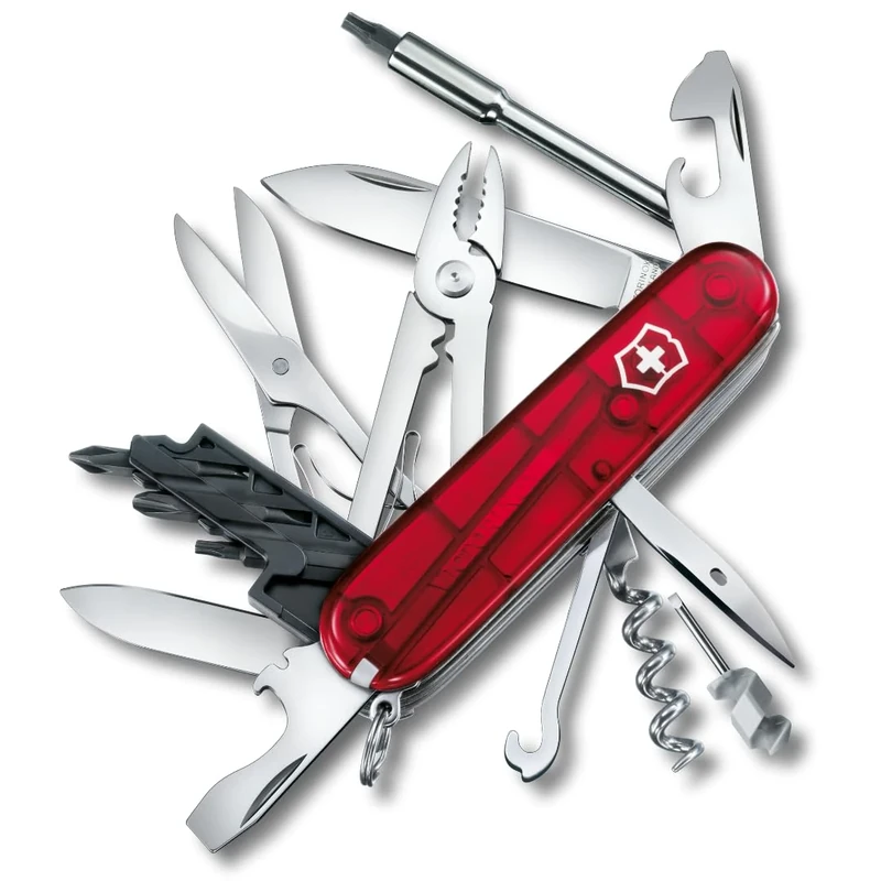 Victorinox Cyber Tool M Swiss Army Knife, Medium, Multi Tool, 32 Functions, Blade, Bits, Red Transparent