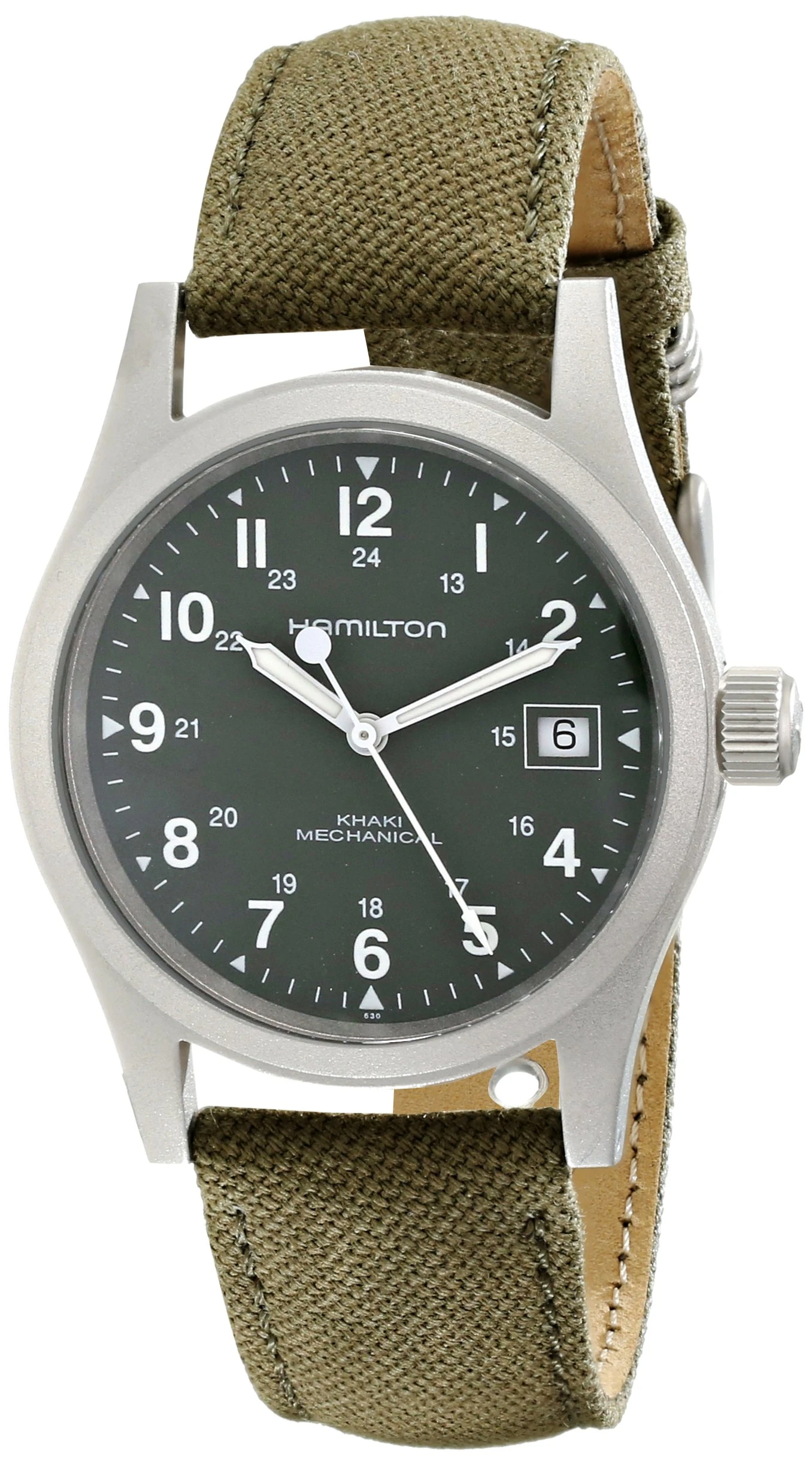 Hamilton Men's HML-H69419363 Khaki Field Green Strap Analog Hand Wind Stainless Steel Watch