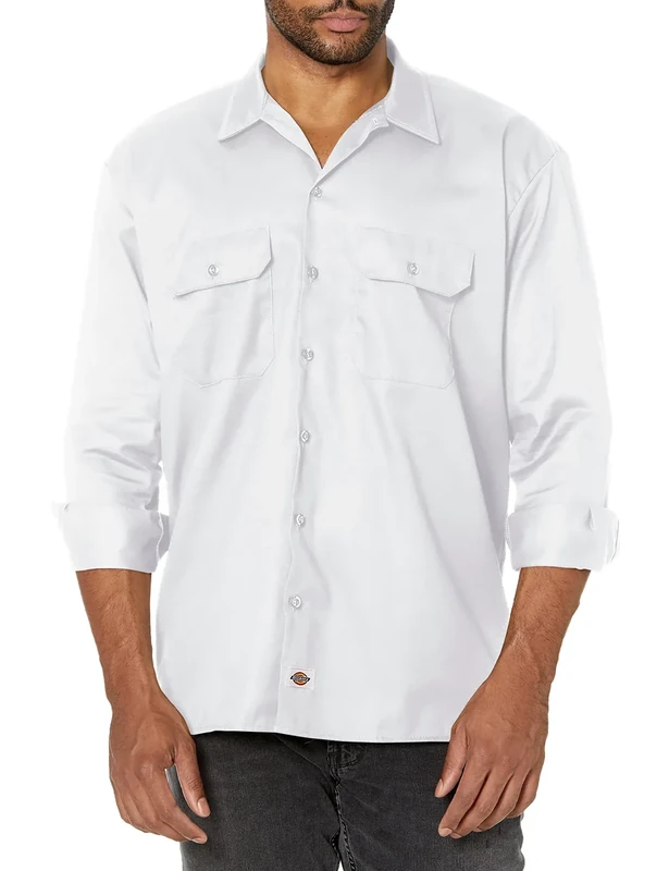 Dickies Men's Big and Tall Long Sleeve Work Shirt, White V1, S
