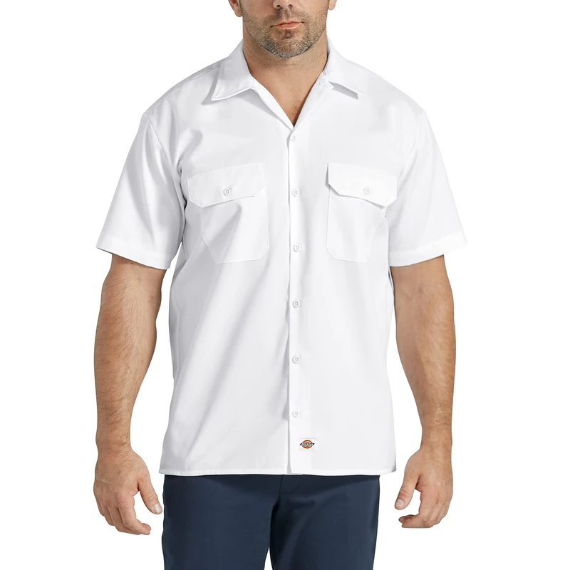 Dickies Men's Short-Sleeve Work Shirt Button, White V1, XXXXXL Big