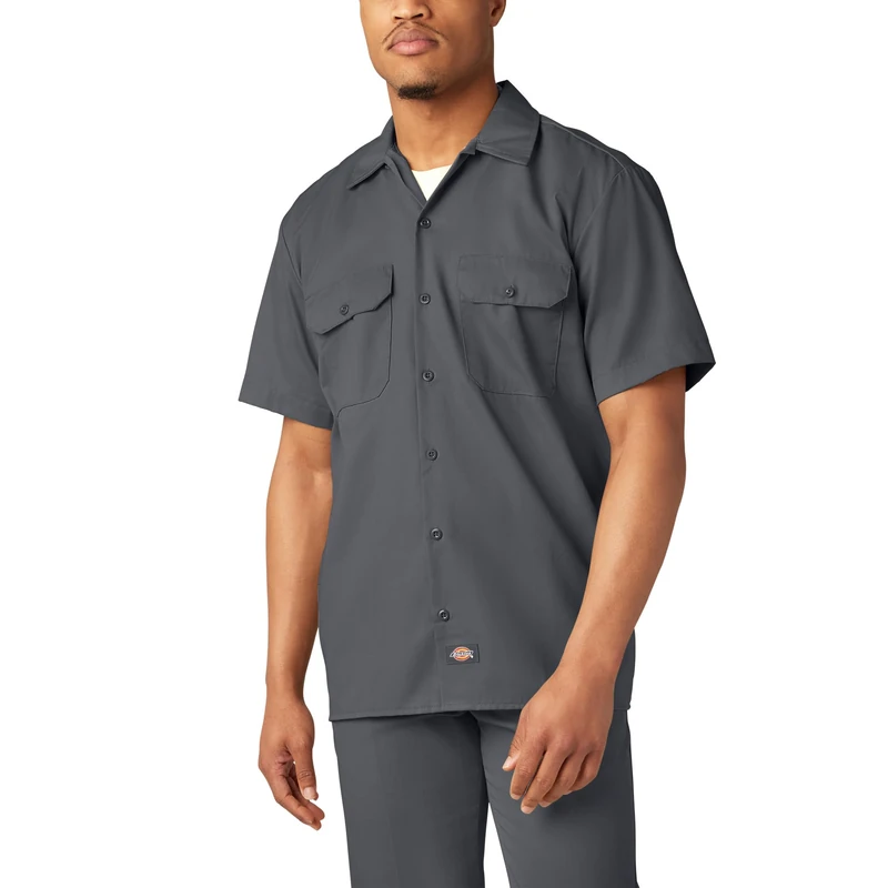 Dickies Men's Short-Sleeve Work Shirt Button, Charcoal V1, XL Tall