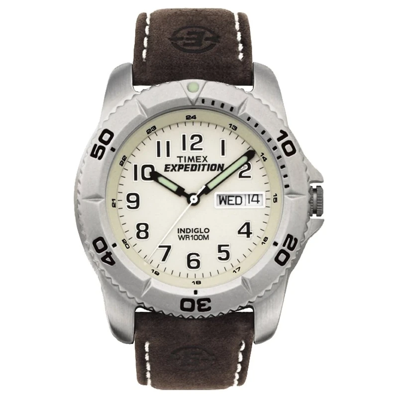 Expedition Timex Men's Quartz Strap Watch with Yellow Dial Analogue Display and Brown Leather