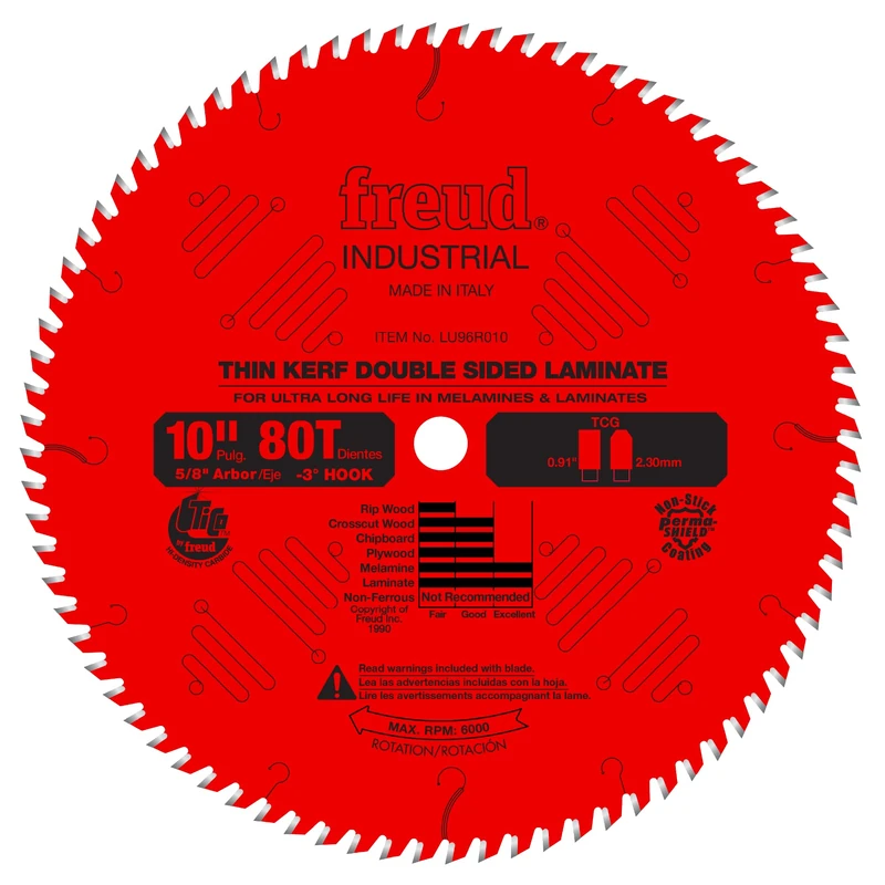Freud LU96R010: 10" x 80T Thin Kerf Double Sided Laminate/Melamine