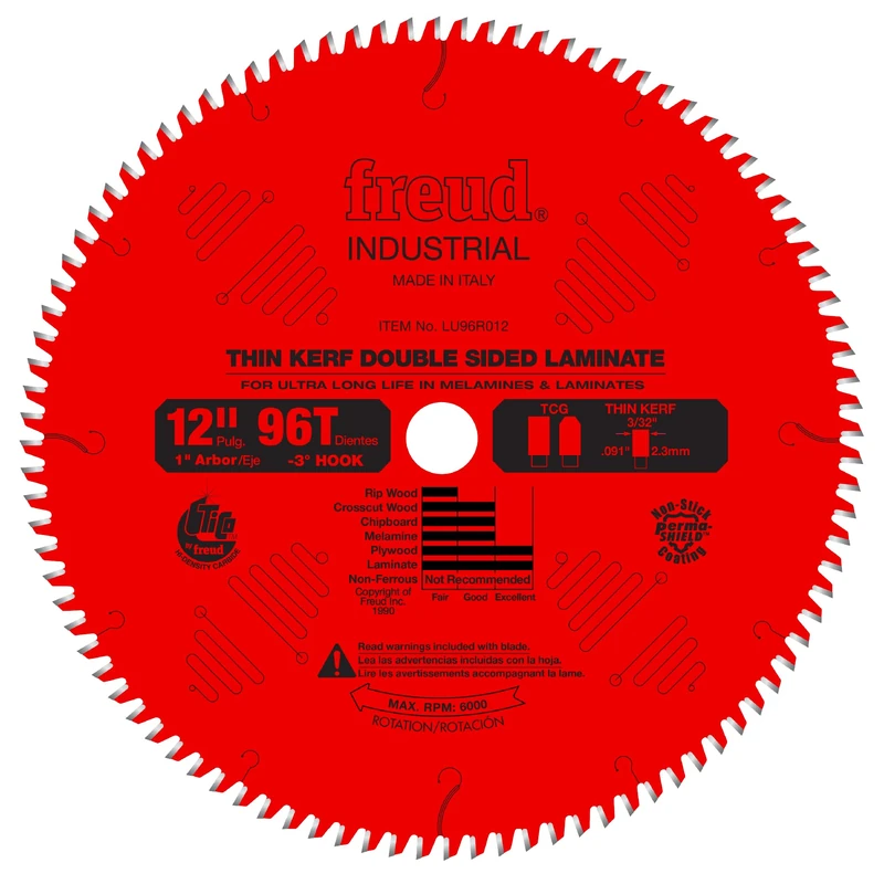 Freud LU96R012: 12" x 96T Thin Kerf Double Sided Laminate/Melamine