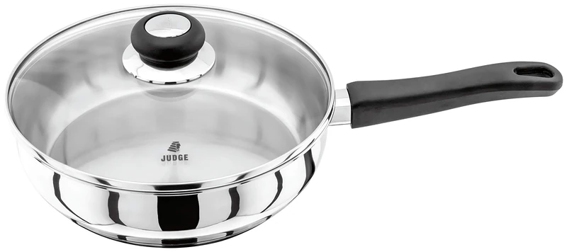 Judge Vista Stainless Steel Large Saute Pan 24cm, Shatterproof Vented Glass Lid, Induction Ready, Oven Safe - Image 1