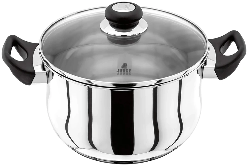 Judge Vista Stainless Steel Extra Large Stockpot with Twin Handles 24cm, 5L, Shatterproof Vented Glass Lid, Induction Ready, Oven Safe