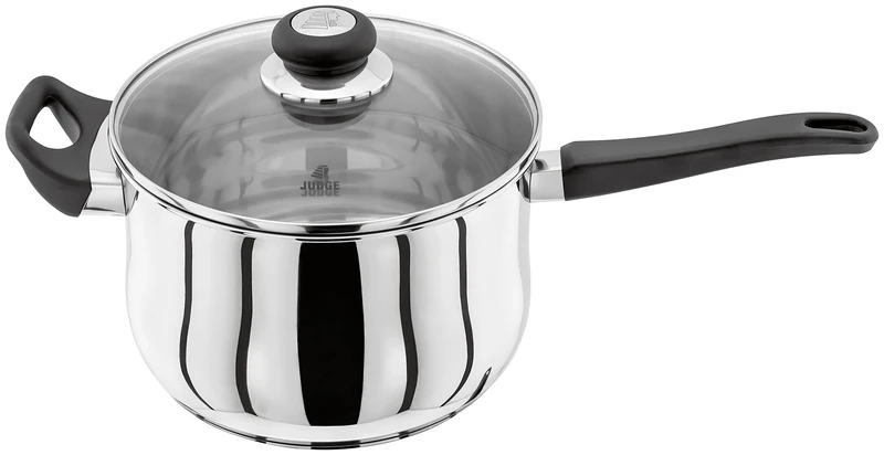 Judge Vista Stainless Steel Extra Large Saucepan with Helper Handle 22cm, 4L, Shatterproof Vented Glass Lid, Induction Ready, Oven Safe
