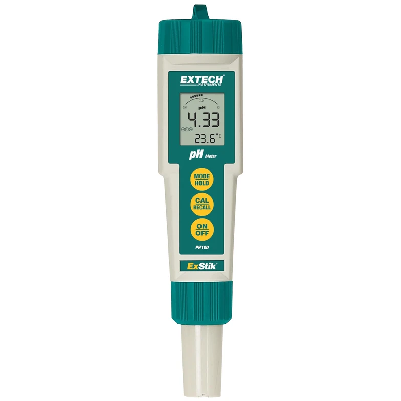 Extech PH100 Waterproof ExStik II pH Meter Kit with Flat Surface Electrode and Temperature Display