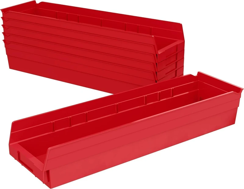 Akro-Mils 30164 24-Inch by 6-Inch by 4-Inch Plastic Nesting Shelf Bin Box, Red, Case of 6 - Image 1
