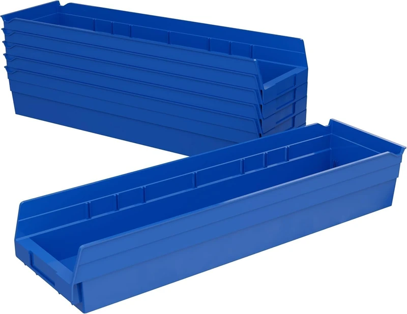 Akro-Mils 30164 24-Inch by 6-Inch by 4-Inch Plastic Nesting Shelf Bin Box, Blue, Case of 6