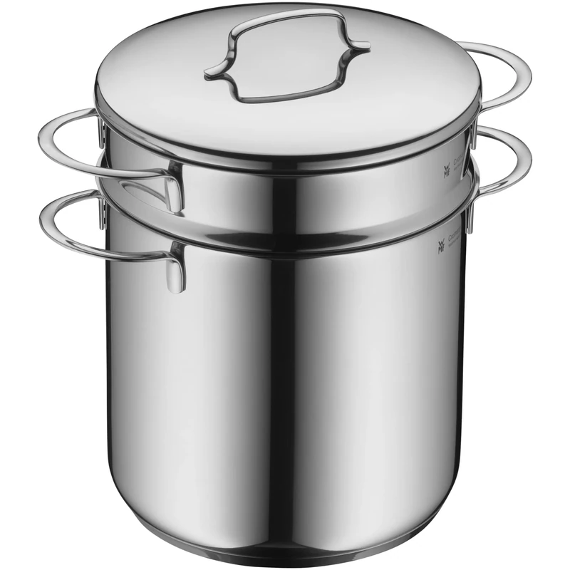 WMF 718826040 Pasta Pot 2-piece Ø 18 cm approx. 3l Mini stackable pouring rim metal lid Cromargan stainless steel brushed suitable for all stove tops including induction dishwasher-safe Silver Colours