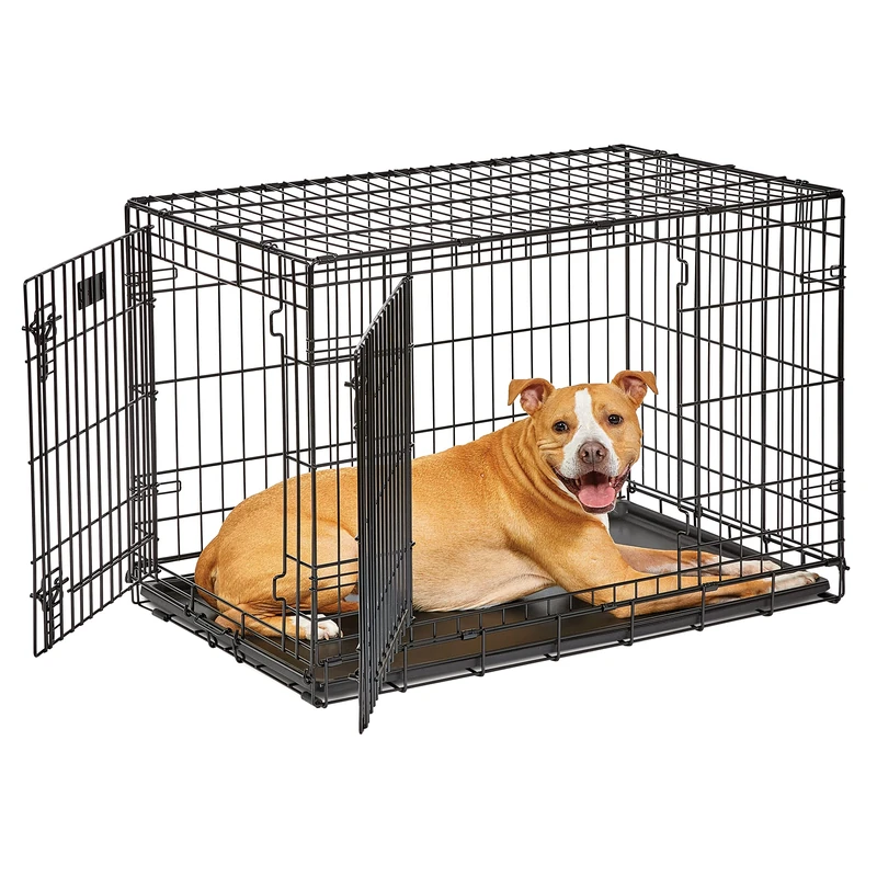 MidWest Homes for Pets Intermediate LifeStages Double Door 91 cm Folding Dog Crate, Enhanced Security, Includes Leak-Proof Pan, Divider Panel, Handle, Rubber Feet