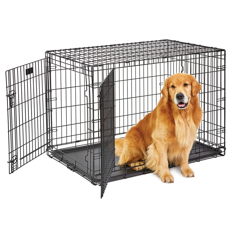 MidWest Homes for Pets Large LifeStages Double Door 106 cm Folding Dog Crate, Enhanced Security, Includes Leak-Proof Pan, Divider Panel, Handle, Rubber Feet