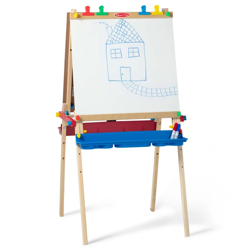 Melissa & Doug Wooden Easel Kids Art Set | Toddlers Arts and Crafts for Kids Age 3 to 6 + | Kids Whiteboard Easel with Blackboard for Kids | Dry Erase & Chalk Boards for Children - FSC Certified