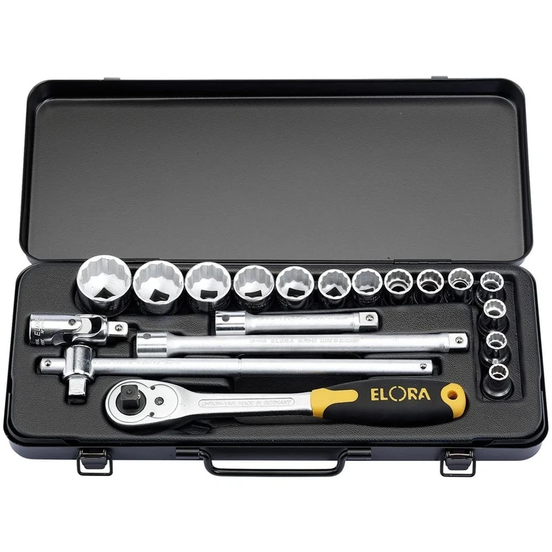 Draper 15356 Elora Metric Socket Set, 1/2" Square Drive, 40.4cm x 17cm x 5.4cm, 19 Pcs