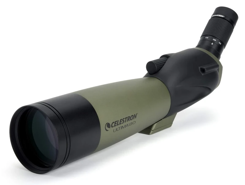 Celestron 52250 Ultima 20-60x80mm Angled Refractor Spotting Scope Telescope with Multi-Coated Optics, Waterproof Rubber Tubing and Soft Carry Case, Green