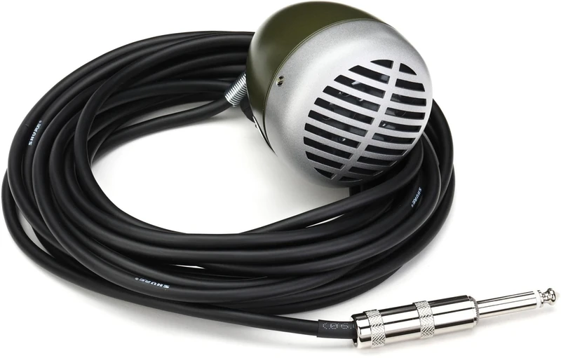 Shure 520DX "Green Bullet" Dynamic Microphone for Blues Harmonica Players, Omnidirectional Pick-up Pattern, Volume Control Knob, Attached Cable with 1/4-inch Plug, Rugged Green/Chrome Die-cast Casing